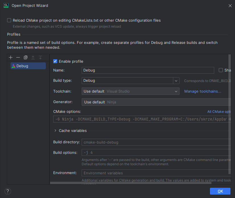 Image showing the CLion Open Project Wizard